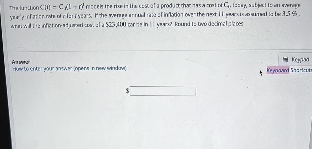 The function C(t) = Co(1 + r)' models the rise in the