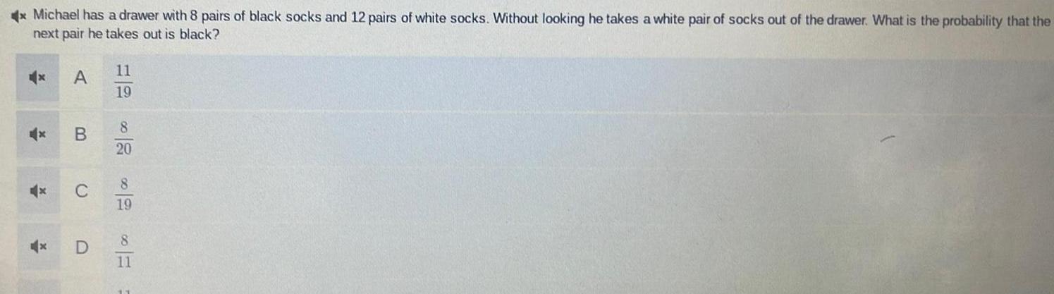 x B 19 x Michael has a drawer with 8 pairs of