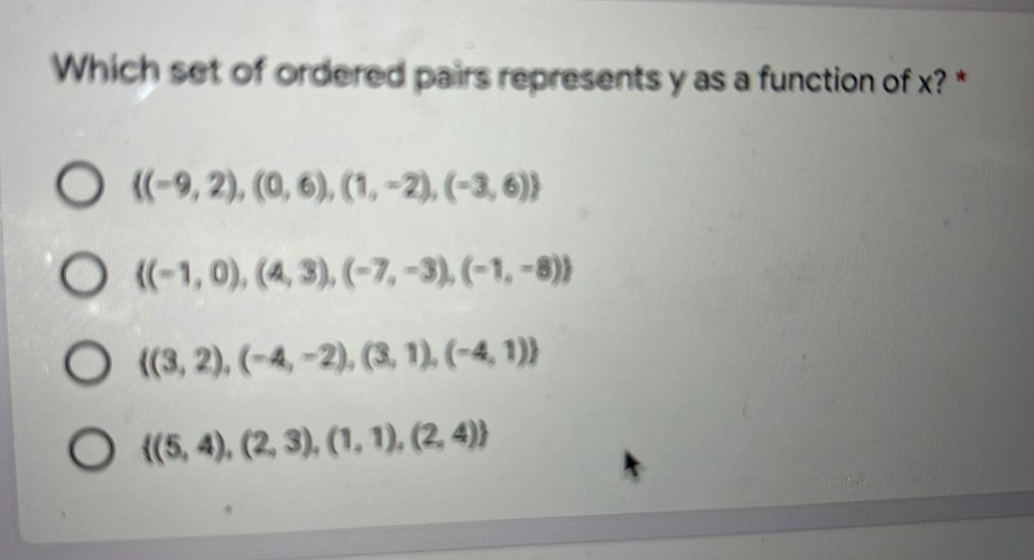 Which set of ordered pairs represents y as a function of x?*