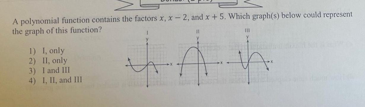 A polynomial function contains the factors x, x - 2, and x