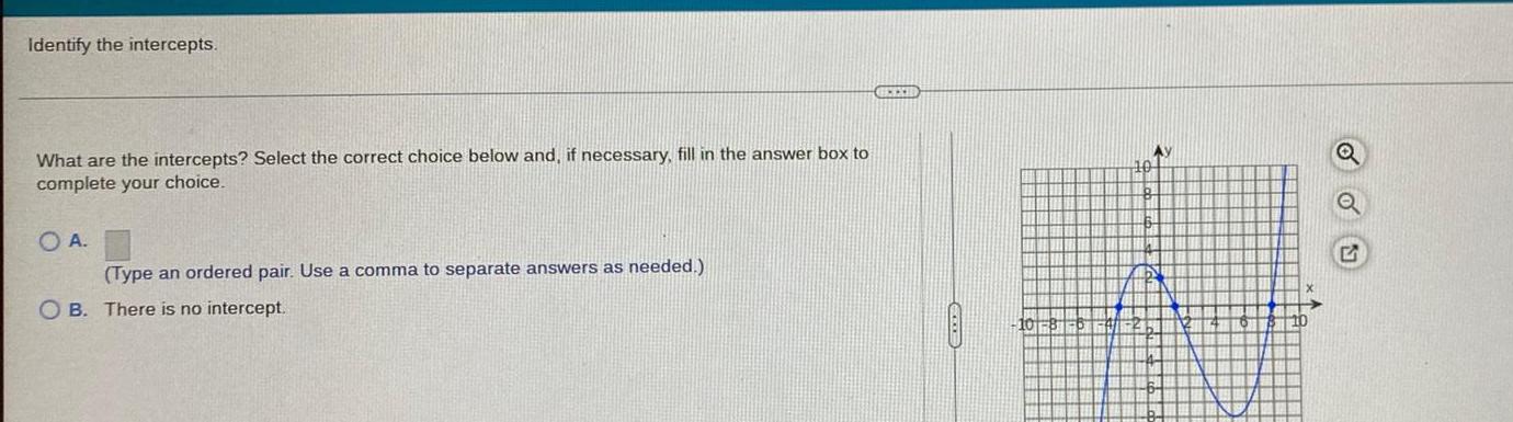 Identify the intercepts. What are the intercepts? Select the correct choice below