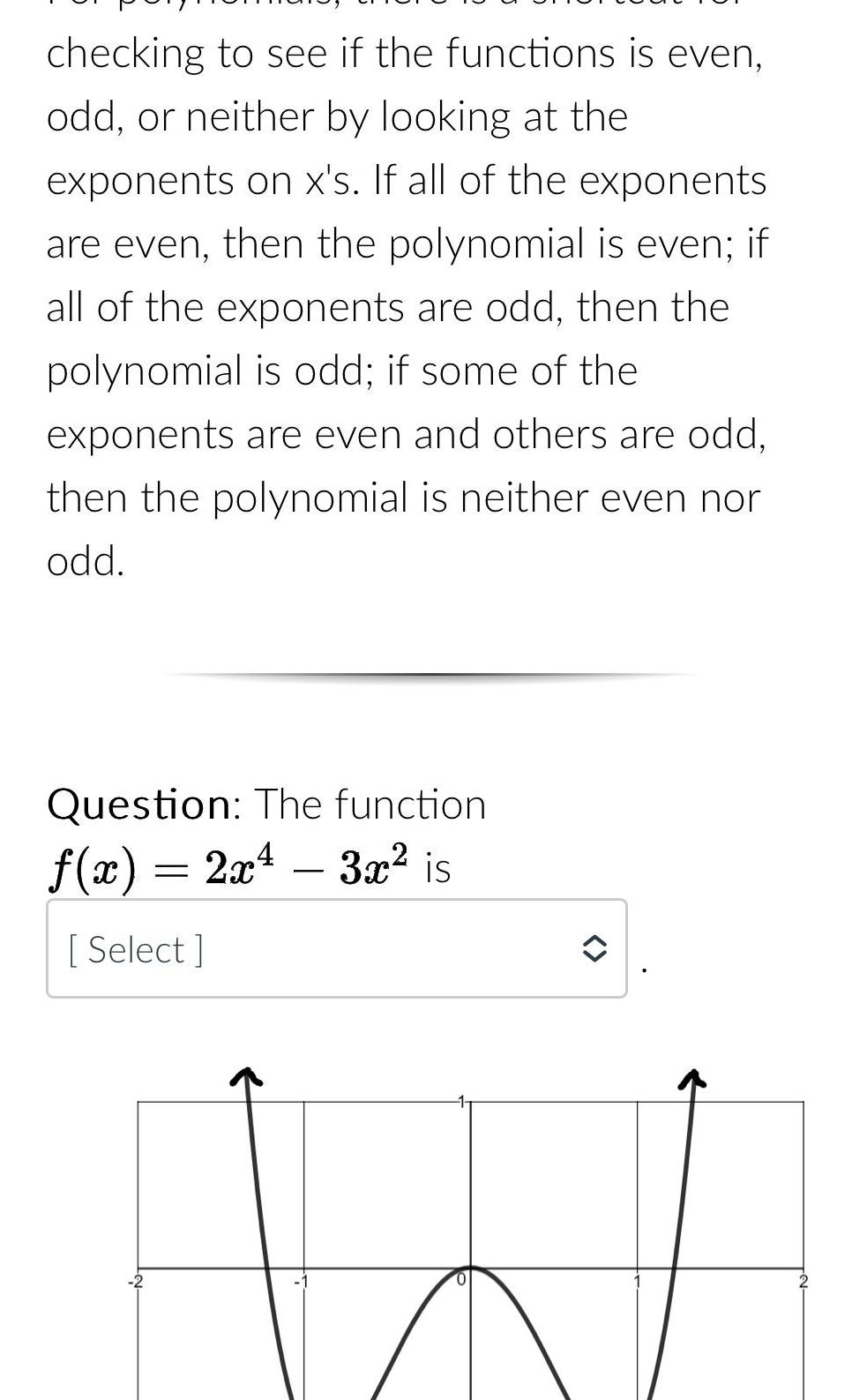 checking to see if the functions is even, odd, or neither by
