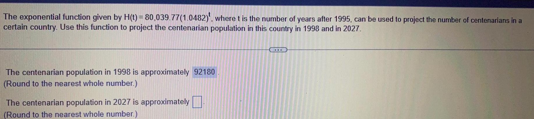 The exponential function given by H(t) = 80,039.77(1.0482)', where t is the