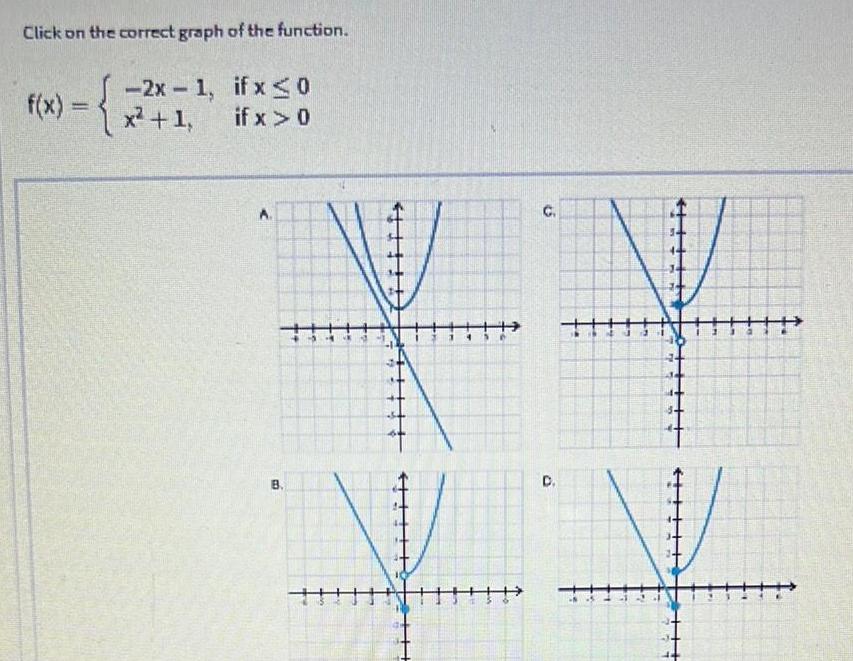 Click on the correct graph of the function. f(x)= {; -2x-1, if