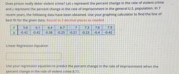 Does prison really deter violent crime? Let x represent the percent change