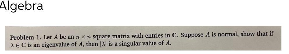 Algebra Problem 1. Let A be an n x n square matrix
