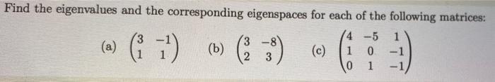 Find the eigenvalues and the corresponding eigenspaces for each of the following