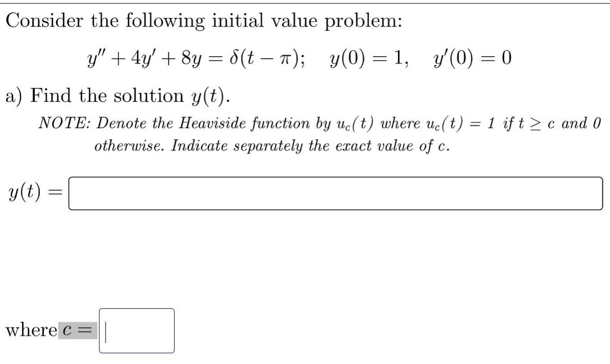 Consider the following initial value problem: y" +4y' + 8y = d(t