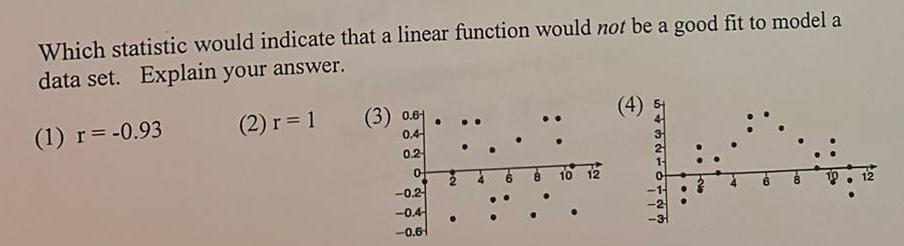 Which statistic would indicate that a linear function would not be a