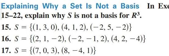 Explaining Why a Set Is Not a Basis In Exe 15-22, explain