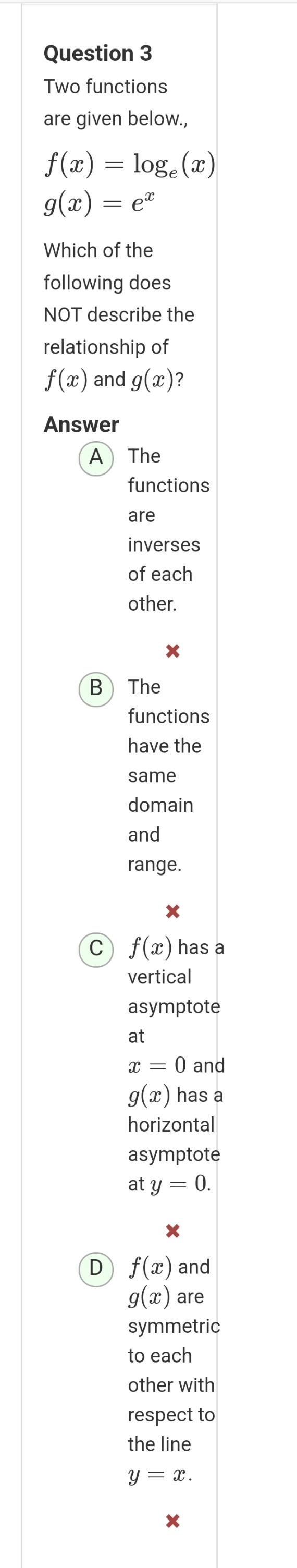 Question 3 Two functions are given below., f(x) = log(x) g(x) =