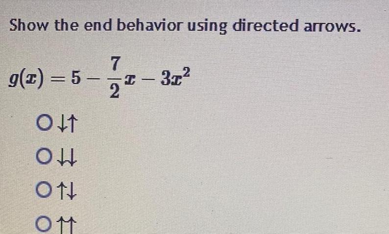 Show the end behavior using directed arrows. g(x)=5- OL 7 2 HC