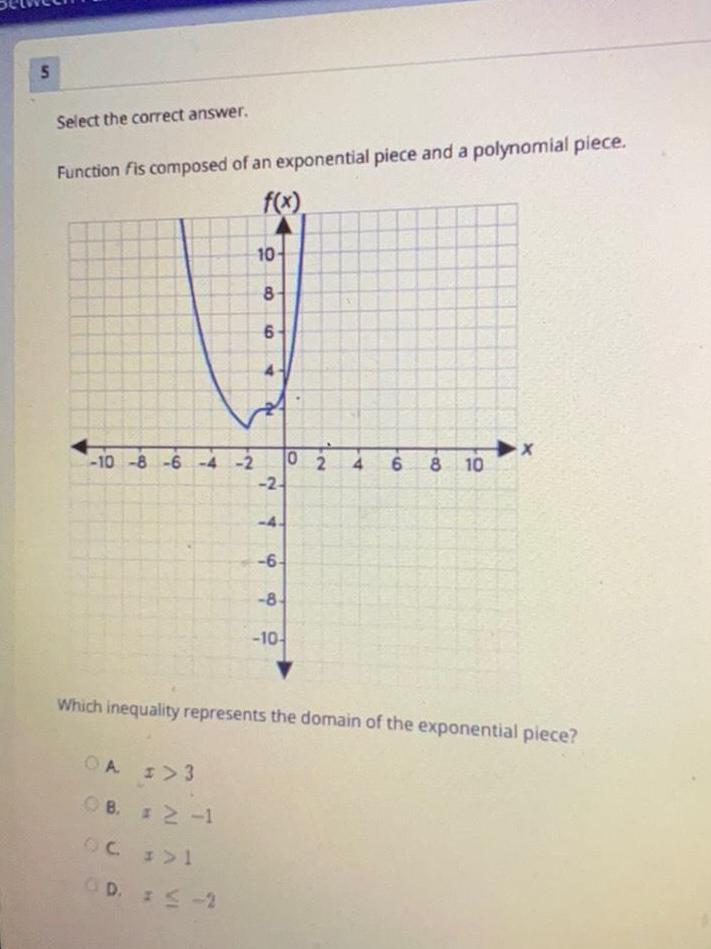 S Select the correct answer. Function fis composed of an exponential piece