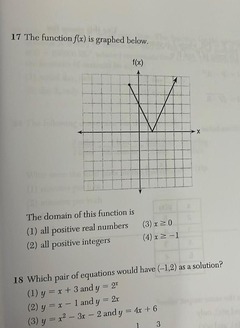 17 The function f(x) is graphed below. f(x) -X The domain of