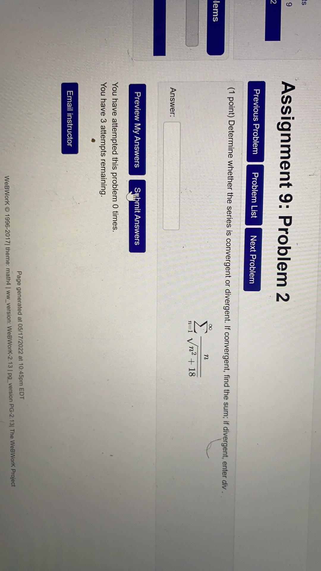 ts 9 2 lems Assignment 9: Problem 2 Previous Problem Problem List