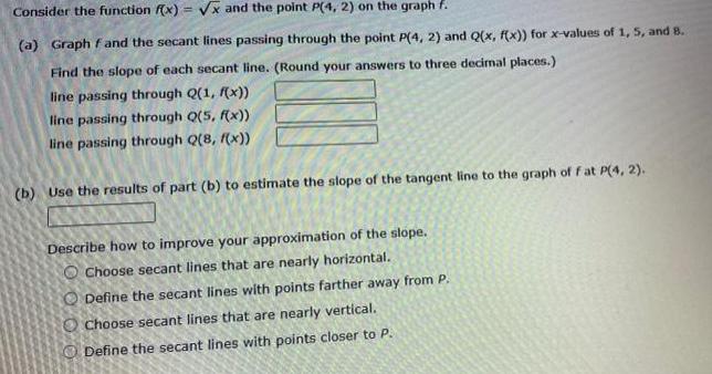 Consider the function f(x)=x and the point P(4, 2) on the graph
