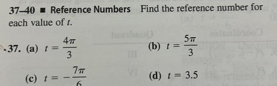 37-40 Reference Numbers Find the reference number for each value of t.