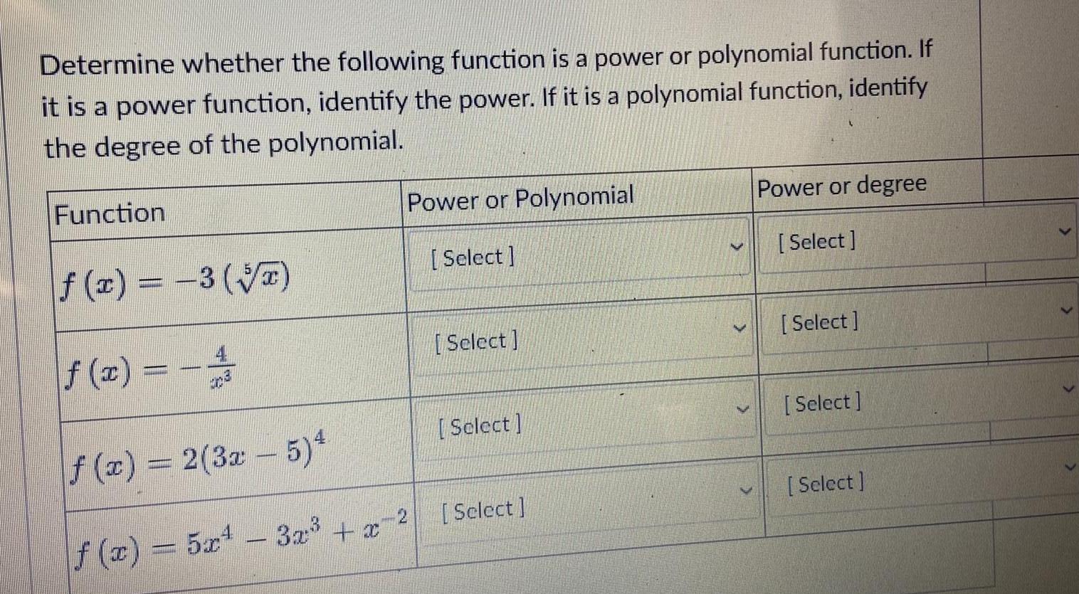 Determine whether the following function is a power or polynomial function. If