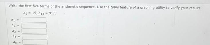 Write the first five terms of the arithmetic sequence. Use the table