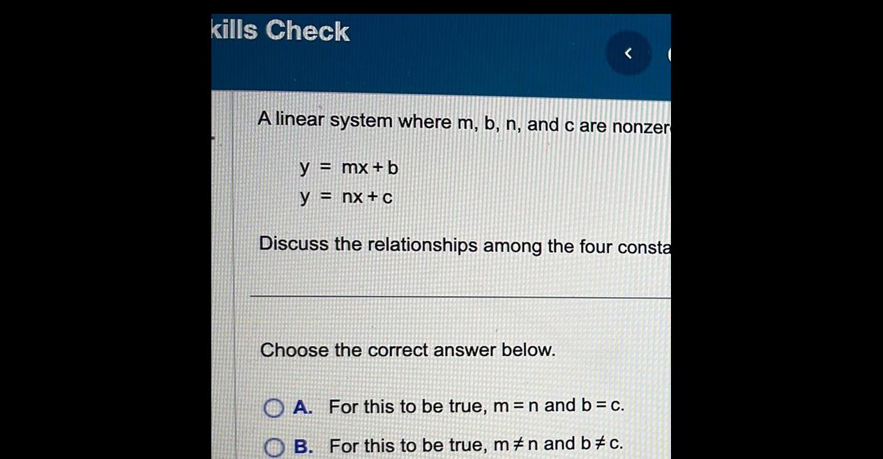 kills Check < A linear system where m, b, n, and c
