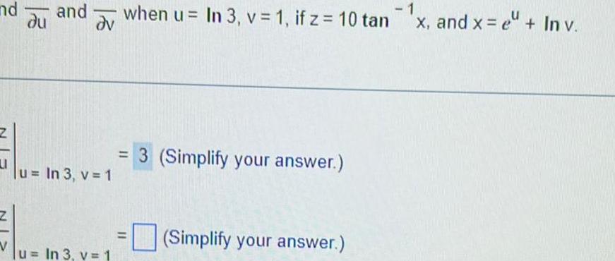 nd and EIN NI dv when u = In 3, v =
