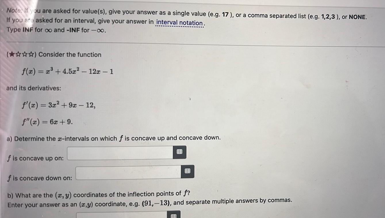 Note: If you are asked for value(s), give your answer as a
