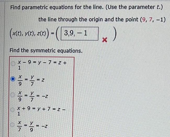 Find parametric equations for the line. (Use the parameter t.) the line