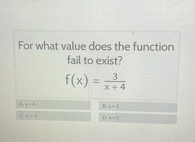 For what value does the function fail to exist? f(x) = 3