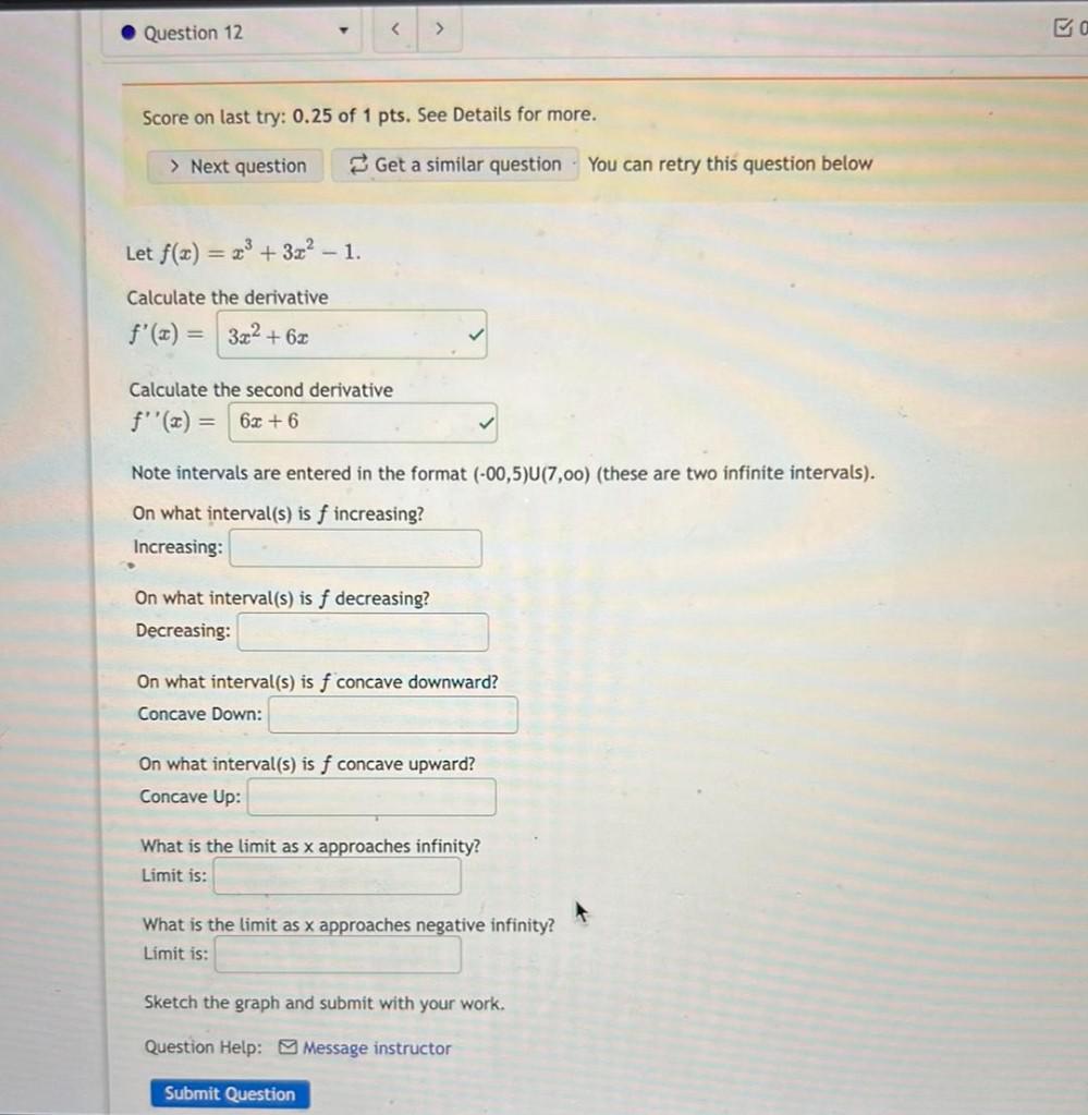 Question 12 T < > Score on last try: 0.25 of 1