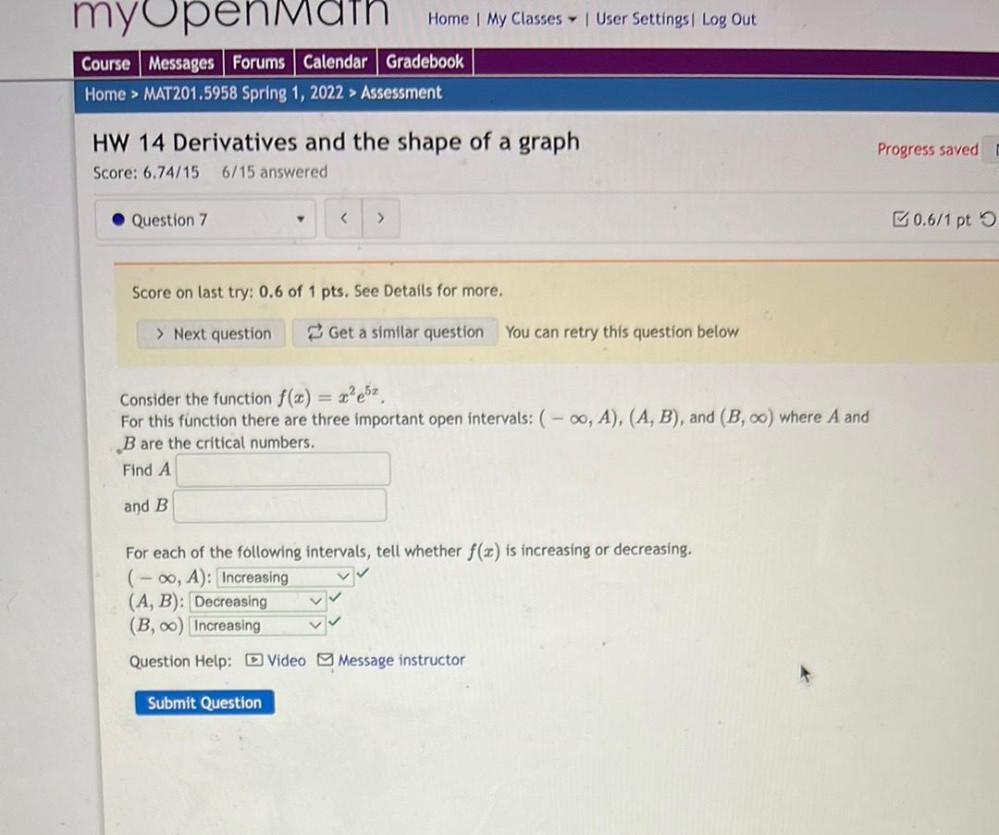 myOpenMath Home | My Classes | User Settings | Log Out Course