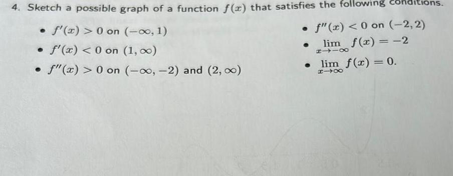 4. Sketch a possible graph of a function f(x) that satisfies the