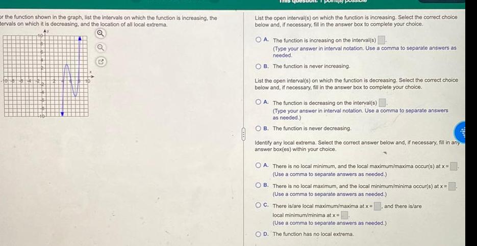 Or the function shown in the graph, list the intervals on which