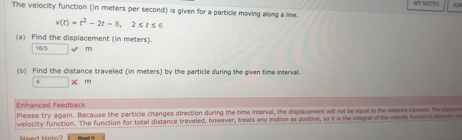 The velocity function (in meters per second) is given for a particle