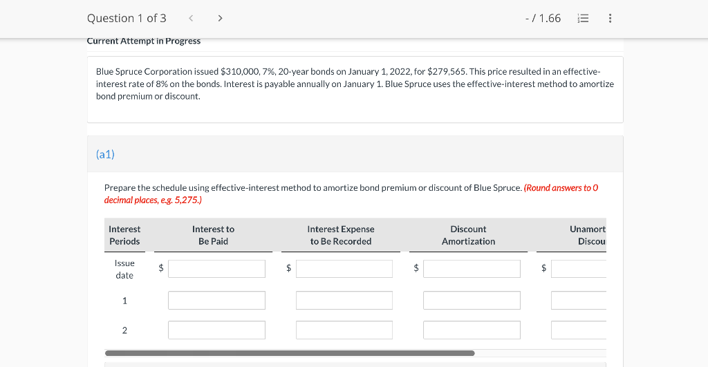 Question 1 of 3 < > Current Attempt in Progress - /