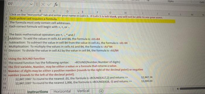 07 X fx B D E F G H 1 Click on