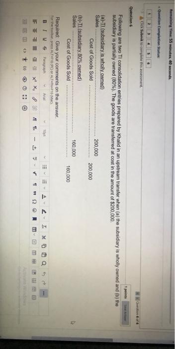 Remaining Time: 55 minutes, 40 seconds. Question Completion Status Cick Submit to