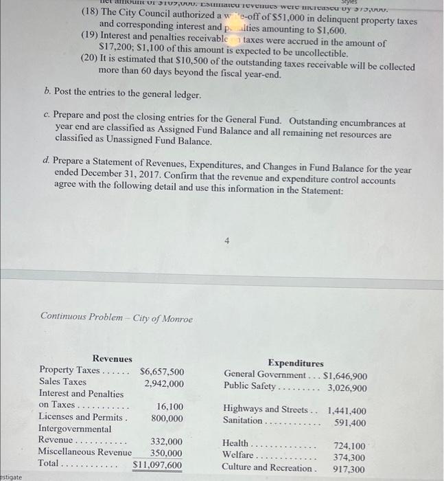 problem assumes the government is using fund accounting for its internal record-keeping
