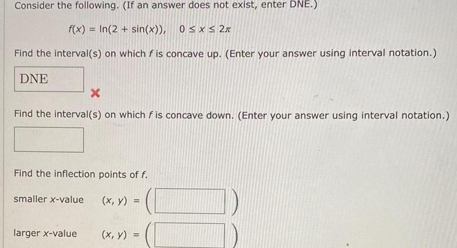 Consider the following. (If an answer does not exist, enter DNE.) f(x)