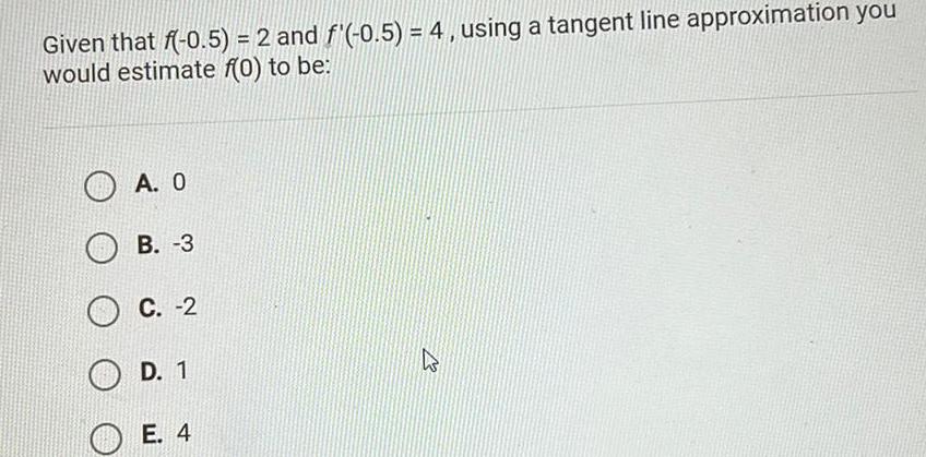 Given that f(-0.5) = 2 and f'(-0.5) = 4, using a tangent
