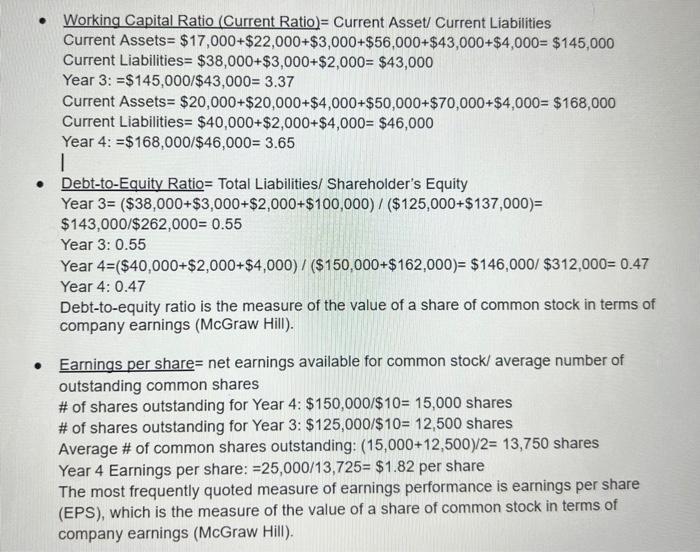 Working Capital Ratio (Current Ratio)= Current Asset/ Current Liabilities Current Assets= $17,000+$22,000+$3,000+$56,000+$43,000+$4,000=