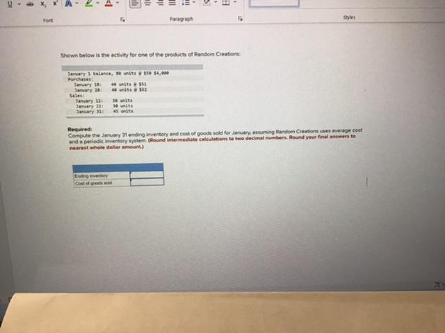 Font l 1 Paragraph E Shown below is the activity for one