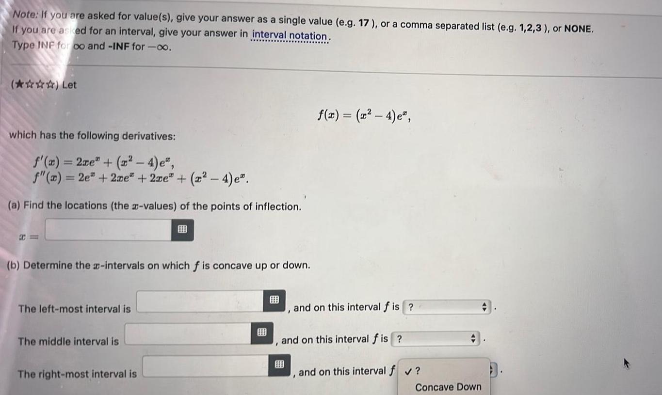 Note: If you are asked for value(s), give your answer as a