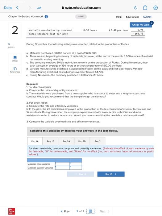 Done < AA Chapter 10 Graded Homework ezto.mheducation.com Seved Help Save &