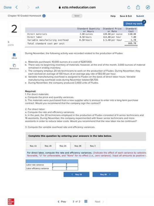 per unit 0.50 hours $3.40 per hour 1.70 $68.70 6 points eBook