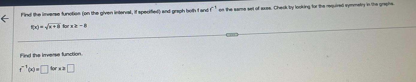 Find the inverse function (on the given interval, if specified) and graph