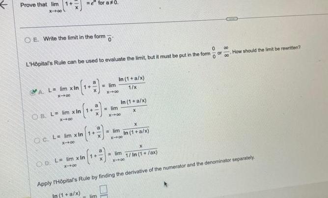 Prove that lim =e for a 0. x-xo OE. Write the limit