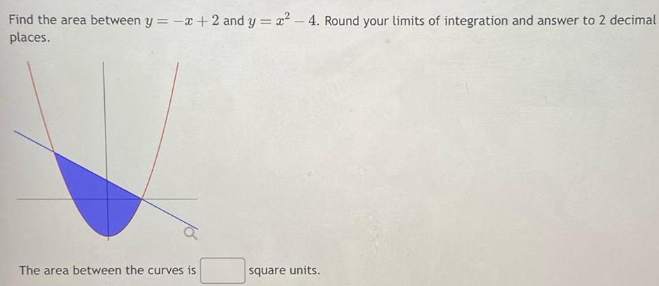 Find the area between y = x + 2 and y =