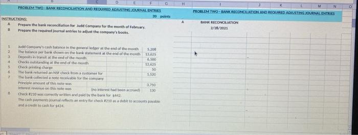 H M N PROBLEM TWO-BANK RECONCILIATION AND REQUIRED ADJUSTING JOURNAL ENTRIES 20