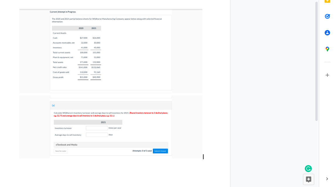 Current Attempt in Progress The 2020 and 2021 partial balance sheets for