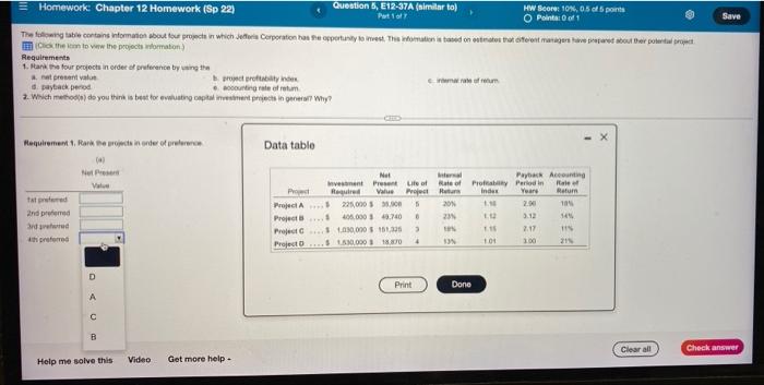Homework: Chapter 12 Homework (Sp 22) Question 5, E12-37A (similar to) HW